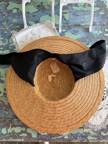 NWT Vintage Wide Brim Straw Hat w/ Bow By Penneys 20” Elegant - Picture 15 of 17