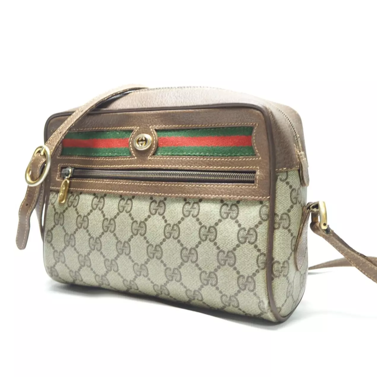 Sac bandoulière vintage Gucci ligne sherry marron PVC 03 0024