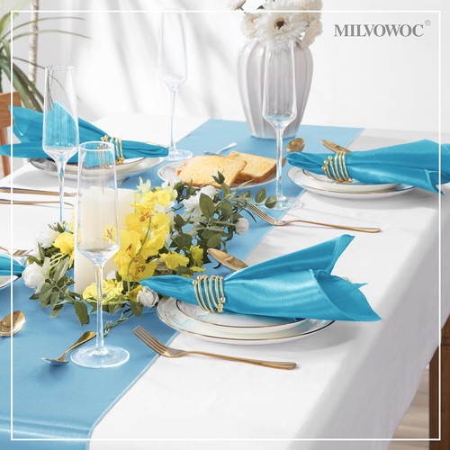 72 Pack Square Teal Satin Napkins 20 x 20 Inch Soft Silk Dinner Napkins Smoot... - Picture 2 of 7