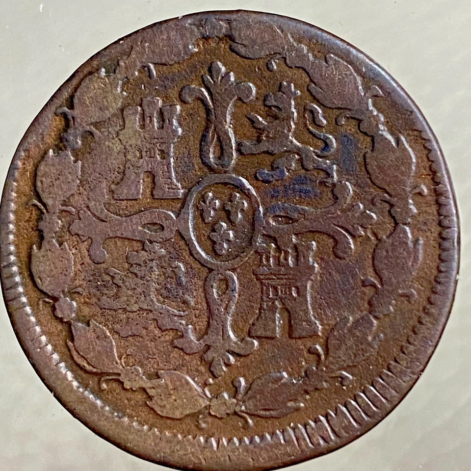 Moneda Grande 1817 Española 8 Maravedíes Rey Fernando VII Bonitos Detalles Fecha Rara Foto 2 de 4