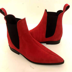Color Suede Chelsea Boots Men Red 