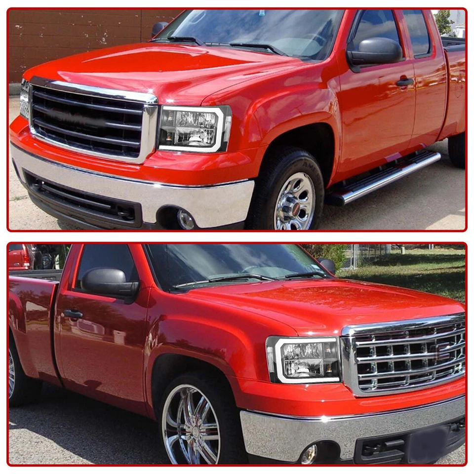 For 2007-2013 GMC Sierra 1500 2500HD 3500HD LED DRL Black Headlights Lamp Pair - Image 2 of 4