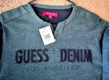 Guess Denim Los Angeles T Shirt XS Long Sleeve New  Chenille Green Multi