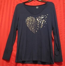 Women's a.n.a. Long Sleeve Silver Bird Graphic Top Navy Blue Size S