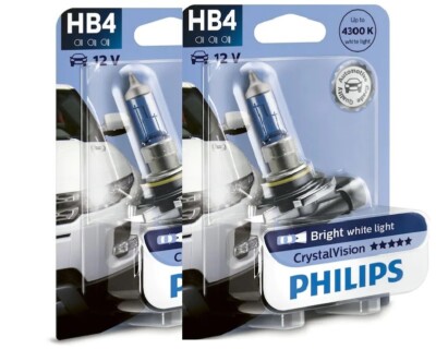 (+ W5W Parkers!) PHILIPS HB4 9006 CRYSTAL VISION 4300K HALOGEN BULBS 12V 55W