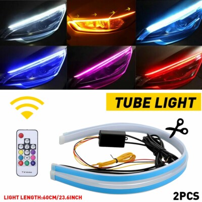 2 x 60CM Slim Amber Sequential Flexible LED DRL Turn Signal Strip For Headlight