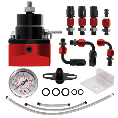 #ad Adjustable Fuel Pressure Regulator Kit 0 100psi Guage AN6 Fitting Black Red NEW $37.99