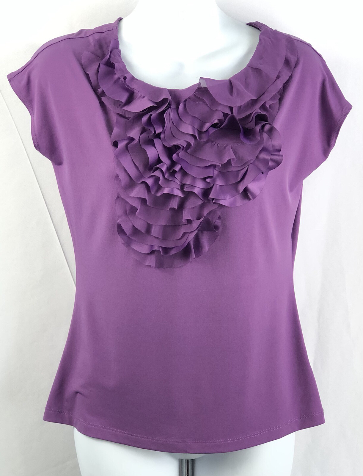 Worthington Silky Top with Purple Ruffles Cap Sleeve Stretch Fairy Coquette Style