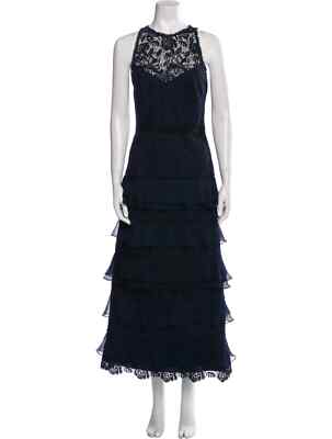 NWT ML Monique Lhuillier Tiered Lace Long Navy Dress Size 6P | eBay