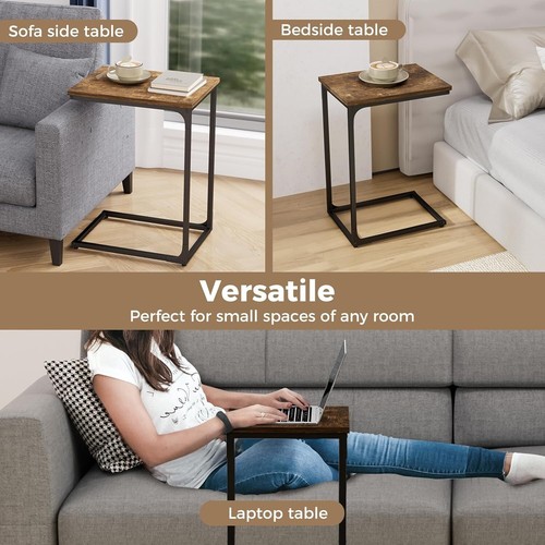 C-Shaped End Table Sofa Side Table with Metal Frame Small TV Tray for Living - Picture 6 of 9