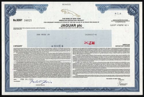 1987 England: Jaguar plc - Automobile Company - Picture 1 of 3