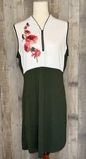 Greg Norman Women's American Beauty Tulip Collar Golf Dress Green/White SZ Large