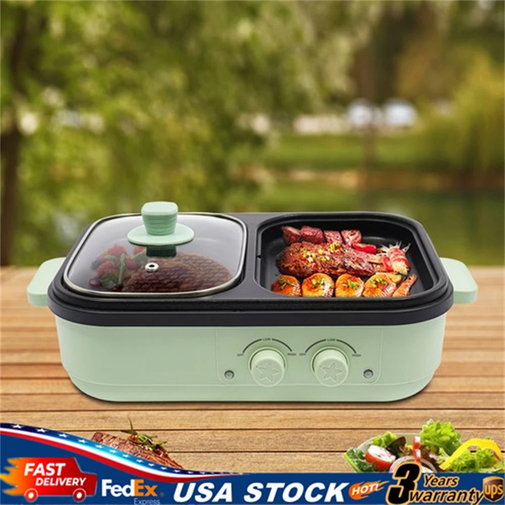 Electric Hot Pot With Grill Area, Multi-purpose Hot Pot, 2-In-1 Electric Hot Pot