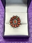 ❤️ Vintage MT Sterling Silver and Old Natural  CORAL Cluster Ring Sz 8 1/2