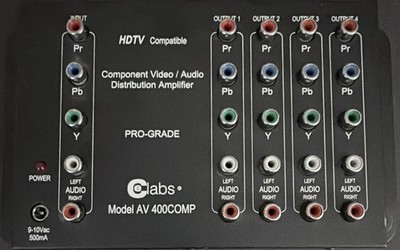CE Labs AV400COMP 1x4 Component Video/RCA Audio Distribution Amplifier, Black