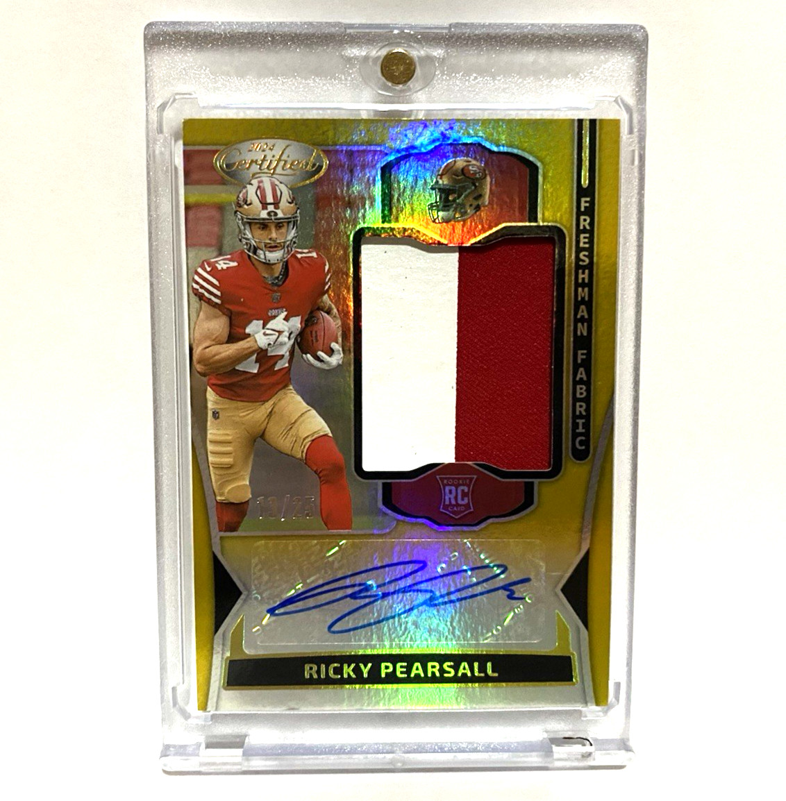 2024 Certified Freshman Fabrics #FMS-RPL Ricky Pearsall RPA Gold /25 Auto