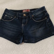 Girls YMI Dark Blue Bejeweled Denim Jean Shorts W/Decorative Stitching -10