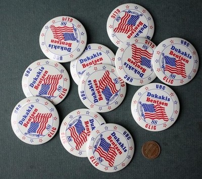 Mike Dukakis Lloyd Bentsen 1988 UBC CLIC 11 Flag Pin Set Celluloid Pinback LOT +