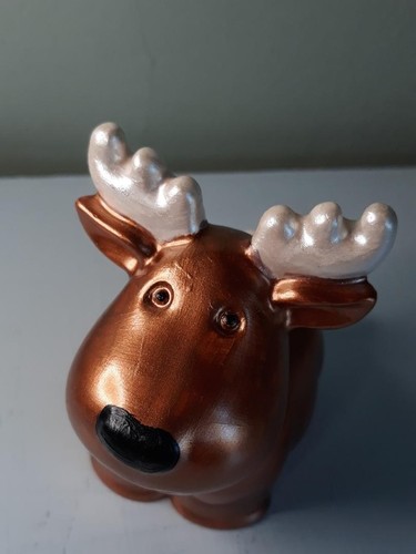 Adorable Handmade Hand Painted Resin Happy Christmas Moose - Picture 5 of 8