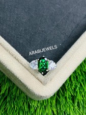 Three Stone Emerald Ring 925 Sterling Silver Gift For Her Engagement Ring.