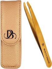 Professional Tweezers in Case - Slant, Durable Lightweight German Stainless Stee