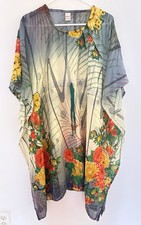 MINI DRESS Women One Size Poly See-through White Floral Pull Over Sort Sleeve