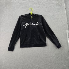 Victoria's Secret PINK Women Hoodie M Black Script Logo Long Sleeve READ