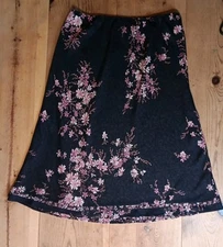 Vtg I N Studio Midi Skirt Womens Plus 1X Brown Chiffon A Line Pull On Overlay IN