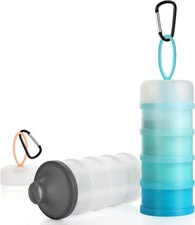 2 Pcs Protein Powder Container to Go with Funnels Stand, 4 Compartments Stackabl