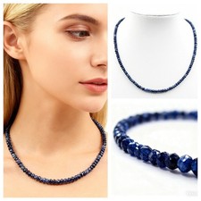 Dunkelblau Saphir Halskette 925 Sterling Silber Verschluss Kette Bailysbeads®