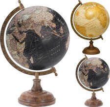 Globus Weltkugel Erdglobus Ø 20 cm Beige + Schwarz Holzsockel Drehbar Weltkarte