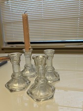 VTG Clear Glass Taper Candle Holders, 4 Pcs  4 Inch Tall