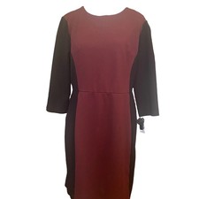 Talbots Dress Women’s 12 Burgundy Black Colorblock Sheath Dress Office Work