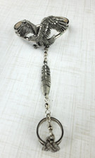 VINTAGE SILVER WOMENS EAGLE EXTENDED WINGS Connected Ring BRACELET Signed 6"