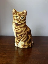 Anco Vintage Stuffed Striped Cat Plush Brown and Gold Slightly Weighted Base EUC