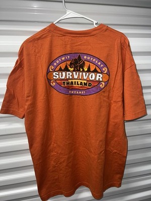 Vintage Survivor Thailand T Shirt Mens XL Orange Graphic Tee Reality TV CBS