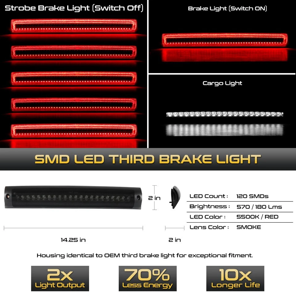 Full LED Smoked 3rd Third Brake Tail Light Lamp For 1997-2003 Ford F150 Pickup Foto 2 de 4