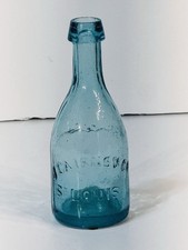 ATQ J. CAIRNS & CO AQUA BLUE EMB BLOB TOP MINERAL WATER BOTTLE/ST. LOUIS