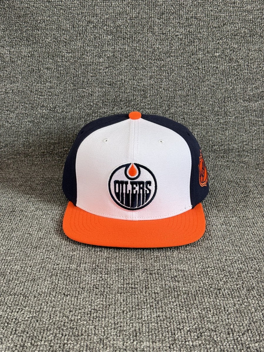 Mitchell & Ness Edmonton Oilers NHL Snapback Hat White Navy Orange Patch