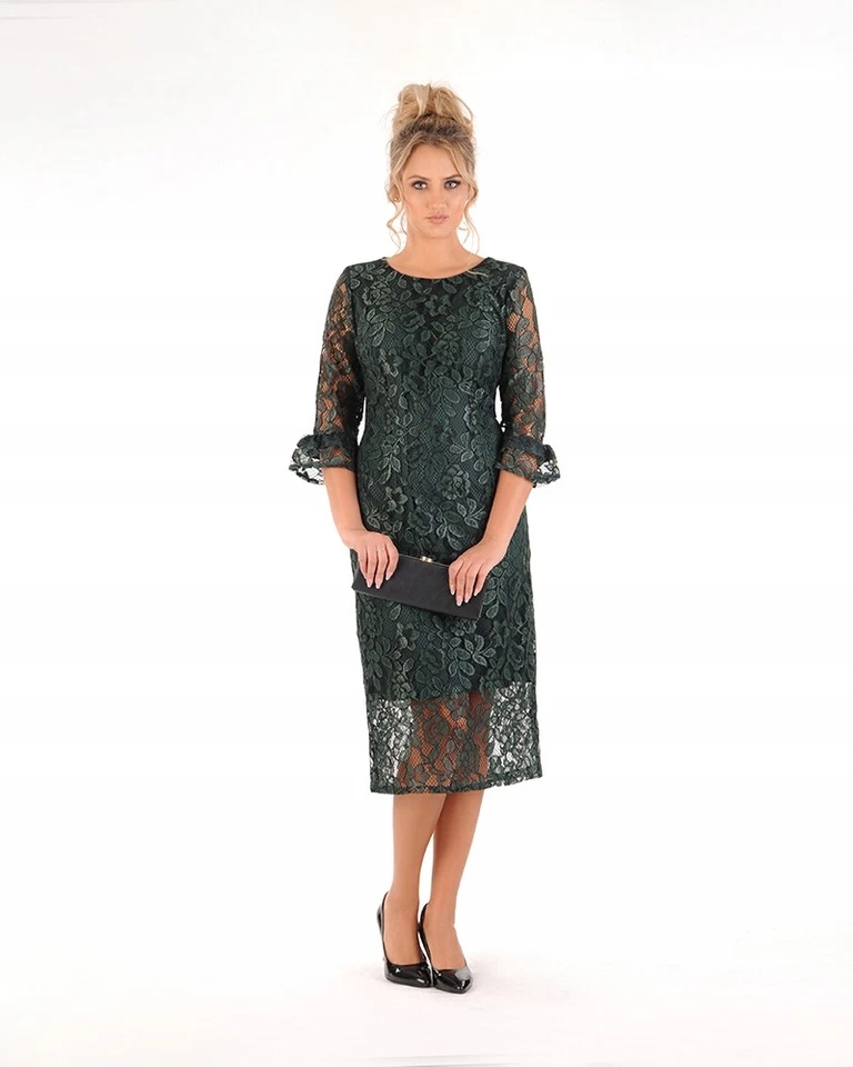 Carla Moreno Verona Spitzenkleid Midi Etuikleid Volant 3/4 Ärmel 40-52 - Bild 1 von 4