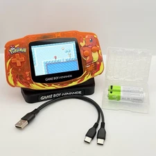 NINTENDO GAME BOY ADVANCE IPSV4- POKÉMON CHARMANDER + USB-C battery + STAND