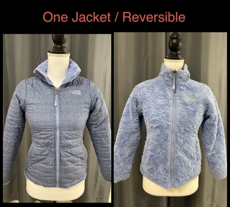 The North Face Jacket Puffer Fleece Reversible Size M 10/12, Blue Mossbud Swirl