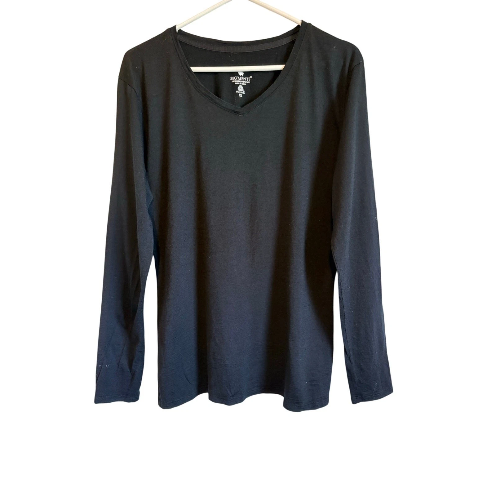 Segments Black 100% Merino Wool Top Long Sleeve V-Neck Base Layer XL Hiking