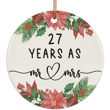 27 Years As Mr Mrs 2025 Ornament 27th Weeding Anniversary Christmas Gift Decor