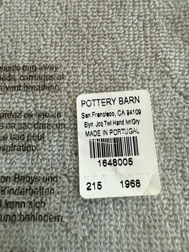 NUOVO asciugamano jacquard Pottery Barn Ellyn ~ NUOVO ~ grigio/avorio - Foto 3 di 5