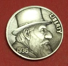 HOBO Buffalo Nickel Big Nose Man in Top Hat Made from a Real US Buffalo Nickel