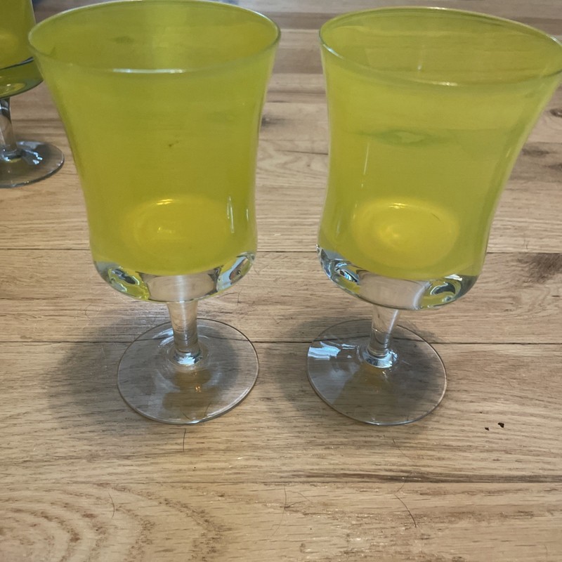 2 Denby Mirage Yellow Juice Glass 5.75" Wine Goblet Clear Stem