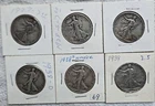 6 Walking Liberty Half Dollar 90% Silver 1927 S 1928 S  1933 S 1938 D 1939