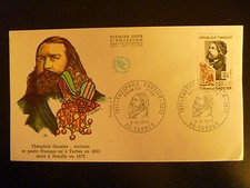 FRANCE PREMIER JOUR FDC YVERT 1728  THEOPHILE GAUTHIER 0,50+ 0,10 F TARBES  1972