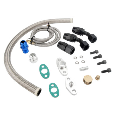 Universal Turbo Oil Line Kit Feed + Return Drain Flange T3 T4 T04E Oil Pan Plug